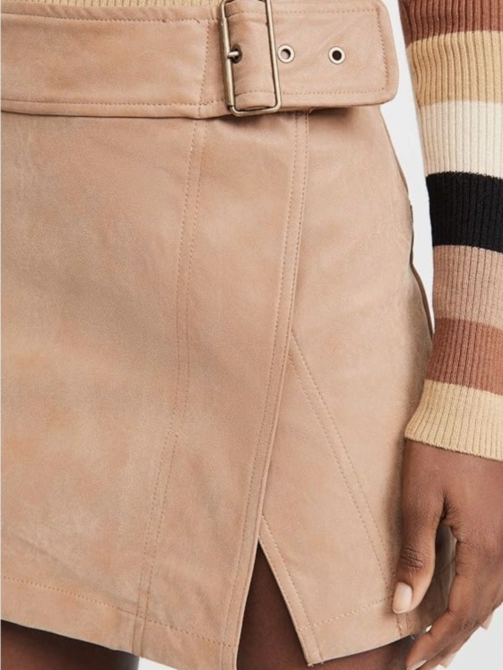 Free People Caramel Faux Leather Mini Skirt with Buckle Detail - Picture 11 of 12